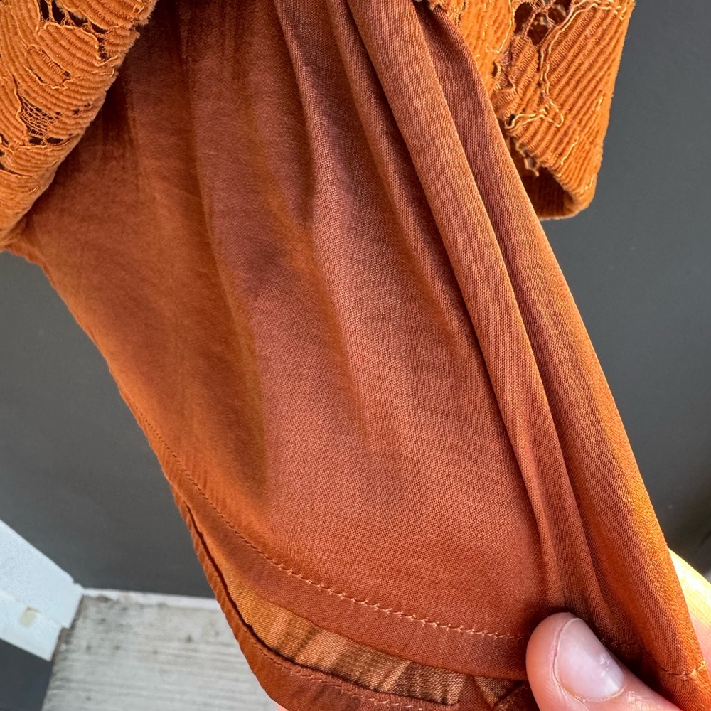 Anthropology Dolan corduroy Lace Puff-Sleeve Top in Rust Orange - Picture 10 of 10